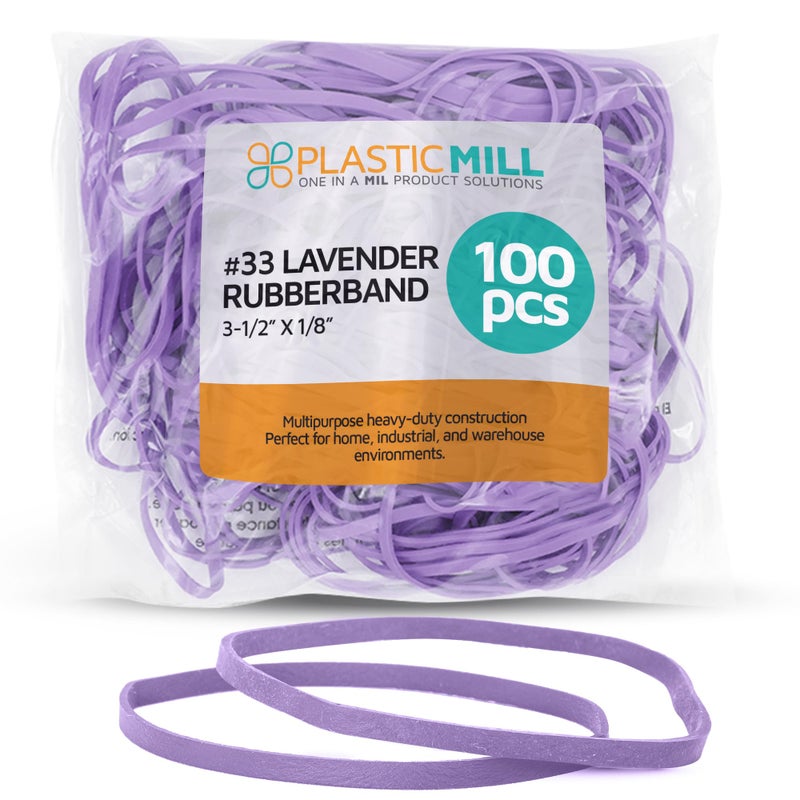 PlasticMill Lavender Rubber Bands Size 33 (3 1/2" x 1/8") - #33 Colored Rubber Bands Office Supplies - Strong, Elastic Bands for Crafts, Balloon Garland, Cash, File Folders (100-Pack) - Image 1